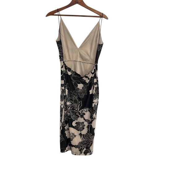 Floral Sleeveless Midi Bodycon Dress Black Tan Size Large - Picture 7 of 7